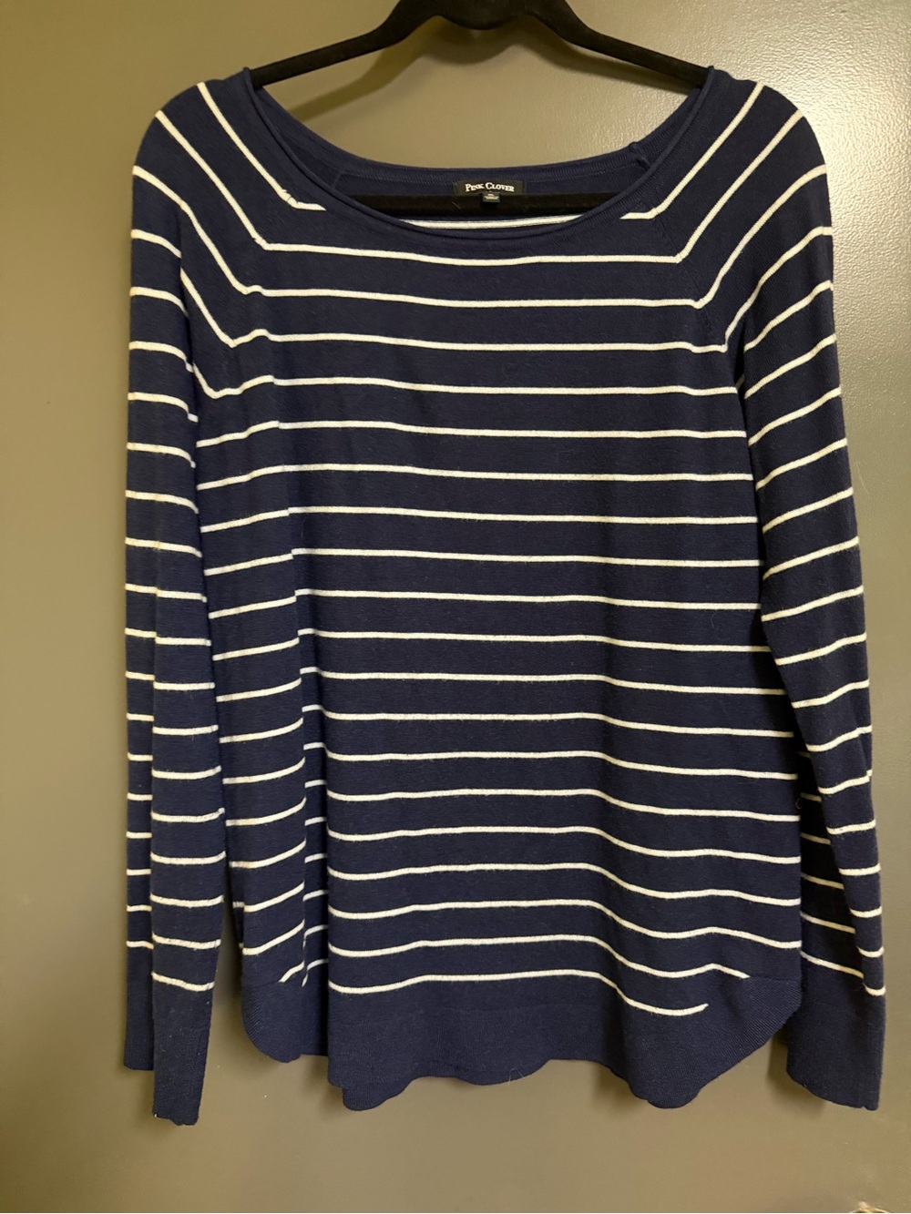 Pink Clover Navy & White Striped Scoop Neck Sweater